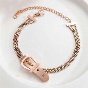Korean Fashion Cool Belt Buckle Unique Design Wholesale Stainless Steel Jewelry Women Bracelet