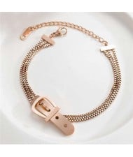 Korean Fashion Cool Belt Buckle Unique Design Wholesale Stainless Steel Jewelry Women Bracelet