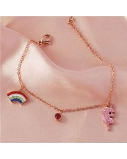 Sweet Style Cute Rainbow and Pink Animal Combo Wholesale Stainless Steel Jewelry Women Brecelet