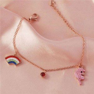 Sweet Style Cute Rainbow and Pink Animal Combo Wholesale Stainless Steel Jewelry Women Brecelet
