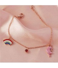 Sweet Style Cute Rainbow and Pink Animal Combo Wholesale Stainless Steel Jewelry Women Brecelet