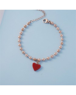 Shining Rhinestone Romantic Heart Pendant Beads Chain Wholesale Stainless Steel Brecelet