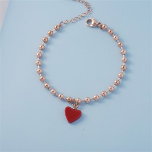Shining Rhinestone Romantic Heart Pendant Beads Chain Wholesale Stainless Steel Brecelet