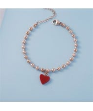 Shining Rhinestone Romantic Heart Pendant Beads Chain Wholesale Stainless Steel Brecelet