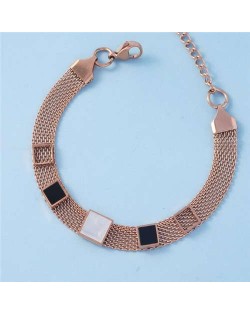 Minimalist Design Contrast Colors Square Shape Embellished Street Popolar Fashion Stainless Steel Bracelet