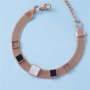 Minimalist Design Contrast Colors Square Shape Embellished Street Popolar Fashion Stainless Steel Bracelet