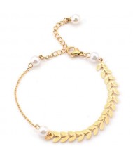 Baroque Style Fashion Stainless Steel Jewelry Wheat Ears Pearls Inlaid Elegant Wholesale Bracelet