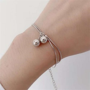 Vintage Folk Elements Design Dual Layers Bells Pendant Wholesale Stainless Steel Bracelet