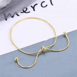 Korean Fashion Minimalist Design Snake Chain Round Beads Decorated Wholesale Stainless Steel Bracelet - Golden