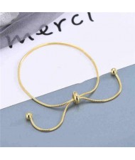 Korean Fashion Minimalist Design Snake Chain Round Beads Decorated Wholesale Stainless Steel Bracelet - Golden