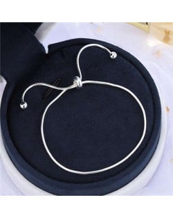 Korean Fashion Minimalist Design Snake Chain Round Beads Decorated Wholesale Stainless Steel Bracelet - Silver