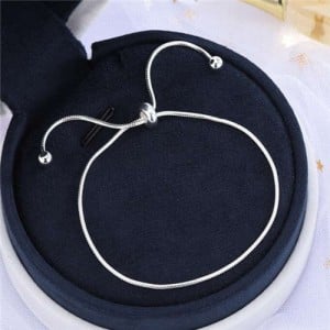 Korean Fashion Minimalist Design Snake Chain Round Beads Decorated Wholesale Stainless Steel Bracelet - Silver
