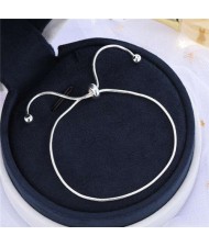 Korean Fashion Minimalist Design Snake Chain Round Beads Decorated Wholesale Stainless Steel Bracelet - Silver