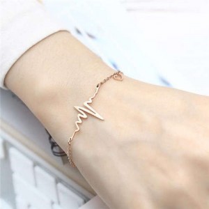 Wholesale Stainless Steel Jewelry Korean Minimalist Style Heartbeat Design Romantic Bracelet