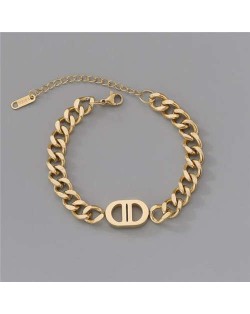 Unique Oval Shape Minimalist Design Punk Style Fashion Wholesale Stainless Steel Jewelry Women Bracelet - Golden