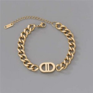Unique Oval Shape Minimalist Design Punk Style Fashion Wholesale Stainless Steel Jewelry Women Bracelet - Golden