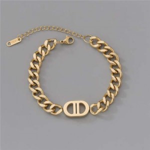 Unique Oval Shape Minimalist Design Punk Style Fashion Wholesale Stainless Steel Jewelry Women Bracelet - Golden
