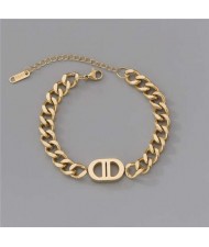 Unique Oval Shape Minimalist Design Punk Style Fashion Wholesale Stainless Steel Jewelry Women Bracelet - Golden