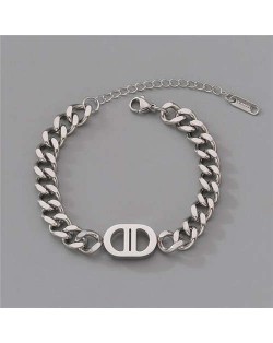 Unique Oval Shape Minimalist Design Punk Style Fashion Wholesale Stainless Steel Jewelry Women Bracelet - Silver