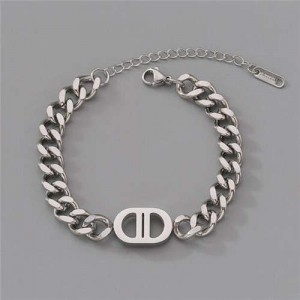 Unique Oval Shape Minimalist Design Punk Style Fashion Wholesale Stainless Steel Jewelry Women Bracelet - Silver