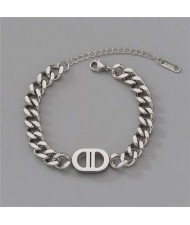 Unique Oval Shape Minimalist Design Punk Style Fashion Wholesale Stainless Steel Jewelry Women Bracelet - Silver