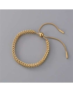 Vintage Straw Weaving Chain Hollow-out Design Wholesale Stainless Steel Bracelet - Golden