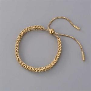 Vintage Straw Weaving Chain Hollow-out Design Wholesale Stainless Steel Bracelet - Golden