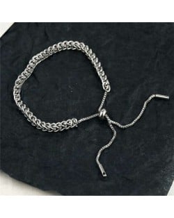 Vintage Straw Weaving Chain Hollow-out Design Wholesale Stainless Steel Bracelet - Silver