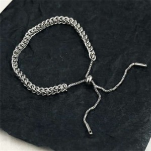 Vintage Straw Weaving Chain Hollow-out Design Wholesale Stainless Steel Bracelet - Silver