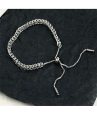 Vintage Straw Weaving Chain Hollow-out Design Wholesale Stainless Steel Bracelet - Silver