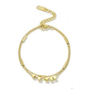 Korean Fashion Three-dimensional Square Shape Wholesale Stainless Steel Jewelry Women Bracelet - Golden