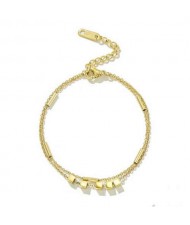 Korean Fashion Three-dimensional Square Shape Wholesale Stainless Steel Jewelry Women Bracelet - Golden