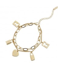 Baroque Fashion Multi-layer Lock and Heart Combo Love Theme Wholesale Stainless Steel Bracelet - Golden