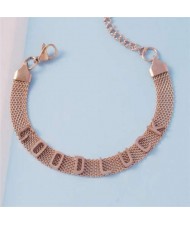 Goodluck Alphabets Design Wholesale Stainless Steel Jewelry Flat Shape Bracelet - Rose Gold