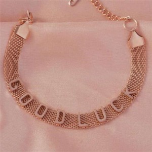 Goodluck Alphabets Design Wholesale Stainless Steel Jewelry Flat Shape Bracelet - Golden