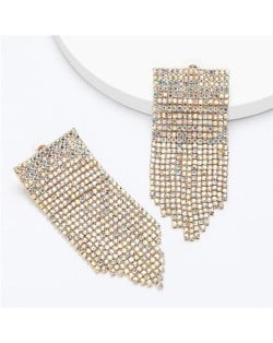 Shining Rhinestone Tassel Chain Wholesale Jewelry Fashion Women Alloy Earrings - Golden