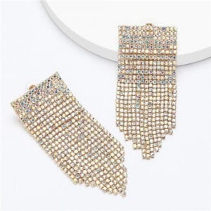 Shining Rhinestone Tassel Chain Wholesale Jewelry Fashion Women Alloy Earrings - Golden