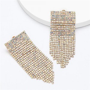 Shining Rhinestone Tassel Chain Wholesale Jewelry Fashion Women Alloy Earrings - Golden
