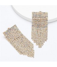 Shining Rhinestone Tassel Chain Wholesale Jewelry Fashion Women Alloy Earrings - Golden