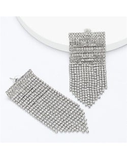 Shining Rhinestone Tassel Chain Wholesale Jewelry Fashion Women Alloy Earrings - Silver