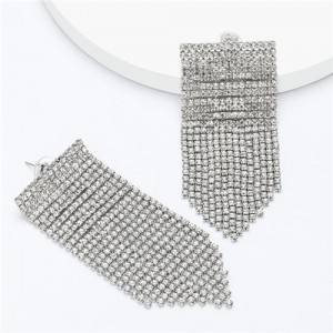 Shining Rhinestone Tassel Chain Wholesale Jewelry Fashion Women Alloy Earrings - Silver