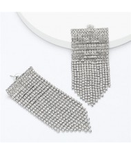 Shining Rhinestone Tassel Chain Wholesale Jewelry Fashion Women Alloy Earrings - Silver