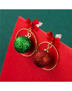 Wholesale Christmas Jewelry Round Contrast Color Fluffy Ball Bow-Knot Decorated Women Fashion Earrings