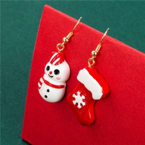 Cute Snowman with Christmas Socks Asymmetric Design Wholesale Alloy Fashion Earrings