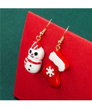 Cute Snowman with Christmas Socks Asymmetric Design Wholesale Alloy Fashion Earrings