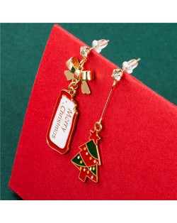 Christmas Trees and Oblong Shape Tag Bow-Knot Combo Design Fashion Christmas Jewelry Wholesale Earrings