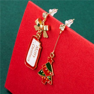 Christmas Trees and Oblong Shape Tag Bow-Knot Combo Design Fashion Christmas Jewelry Wholesale Earrings