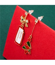 Christmas Trees and Oblong Shape Tag Bow-Knot Combo Design Fashion Christmas Jewelry Wholesale Earrings