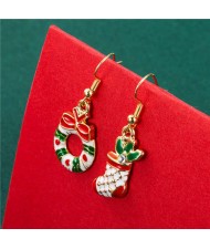 Flower Hoop and Christmas Socks Fashion Women Asymmetric Fish Hooks Costume Earrings