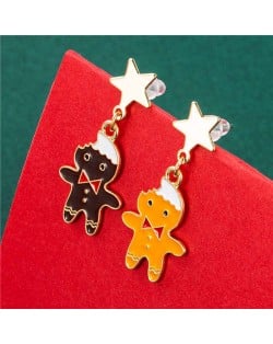 Super Cute Brown and Yellow Snowmen Design Wholesale Christmas Jewelry Fashion Stud Earrings